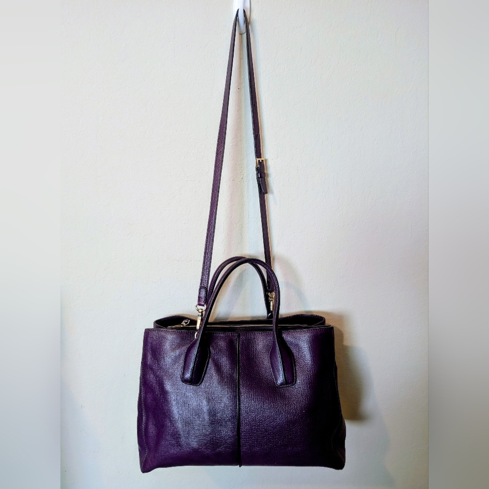 Tod's Purple Leather Satchel Handbag with Adjustable Strap - Picture 2 of 15